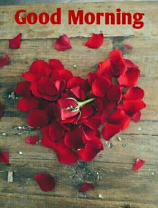 Heart Shape Good Morning Images with Red Rose