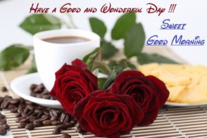 Romantic Good Morning Love Images with Tea and Rose